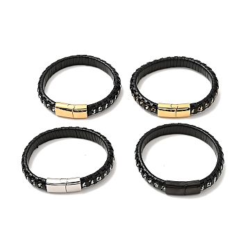 Black Leather & 304 Stainless Steel Rope Braided Cord Bracelet Magnetic Clasp for Men Women, Mixed Color, 8-5/8 inch(21.8cm)