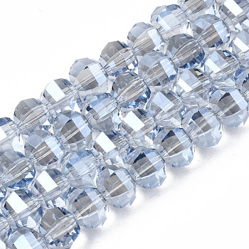 Electroplate Transparent Glass Beads Strands, Round, Light Steel Blue, 9.5x8.5mm, Hole: 1.5mm, about 70pcs/strand, 24.80 inch(63cm)