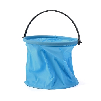 Rubber Foldable Water Bucket, for Painting Pen Tool Cleanout, Deep Sky Blue, 14.5x16x1.3cm