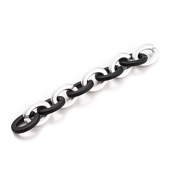 Handmade Opaque Spray Painted Acrylic Cable Chains, Black & Silver, 24x18x4mm, about 39.37 inch(1m)/strand
