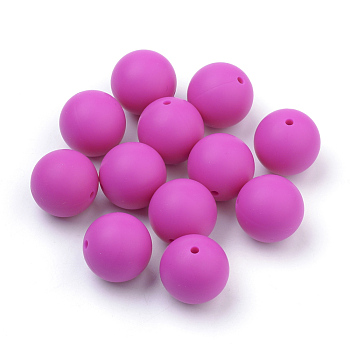 Food Grade Eco-Friendly Silicone Beads, Round, Camellia, 14~15mm, Hole: 2mm