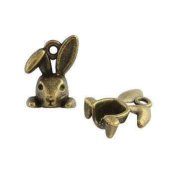 Tibetan Style Alloy Rabbit Charms, Bunny Pendants, Cadmium Free & Nickel Free & Lead Free, Antique Bronze, 14x10x4.5mm, Hole: 2mm, about 1250pcs/1000g