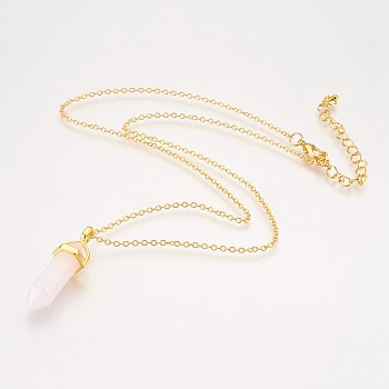 Natural Rose Quartz Pendant Necklaces, with Brass Chain and Alloy Finding, Golden, 18.11 inch(46cm)
