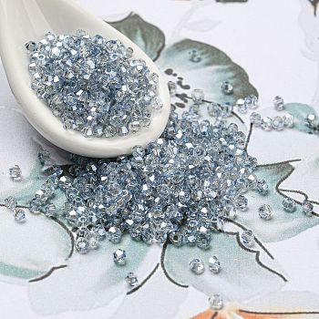 Transparent Electroplate Glass Beads, Faceted, Pearl Luster Plated, Bicone, Light Steel Blue, 2x2mm, Hole: 0.7mm, about 720pcs/bag