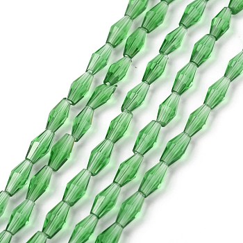 Transparent Glass Beads, Faceted, Bicone, Lime Green, 8x4mm, Hole: 0.8mm, about 70pcs/Strand, 22.99''(58.4cm)