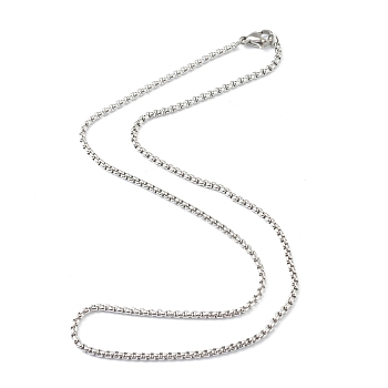 304 Stainless Steel Box Chain Necklaces, with Lobster Claw Clasps, Stainless Steel Color, 16.92 inch(43cm), 2mm