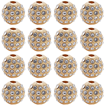 20Pcs Alloy Rhinestone Beads, Round, Golden, 8x8mm, Hole: 1.5mm