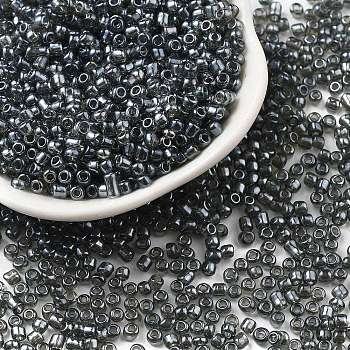 8/0 Glass Seed Beads, Trans. Colours Lustered, Round, Gray, 3mm, Hole: 1mm, about 10000pcs/pound