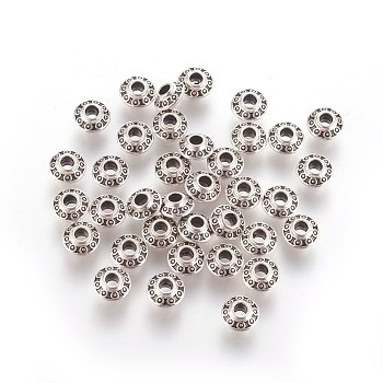 Tibetan Style Alloy Spacer Beads, Cadmium Free & Nickel Free & Lead Free, Rondelle, Antique Silver, 6.5x4mm, Hole: 2mm, about 9521pcs/4069g