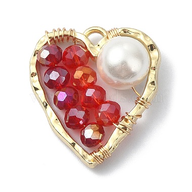 5pcs 5 pendentifs en perles de verre et de coquillages naturels de couleur(PALLOY-TA00076)-2