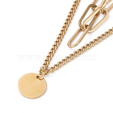 Collier multicouche à double chaîne en acier inoxydable avec placage sous vide PVD 304 avec breloques rondes plates pour femmes(STAS-E155-04G)-2