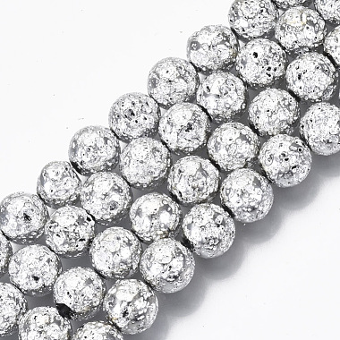 11mm Silver Round Lava Beads