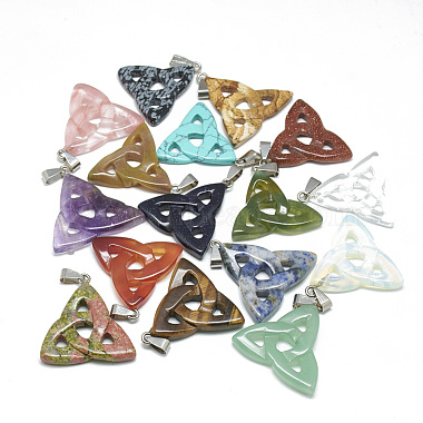 Stainless Steel Color Triangle Mixed Stone Pendants