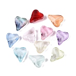 Transparent Glass Beads, Heart, Dyed & Hearted, Mixed Color, 12x10x5~5.5mm, Hole: 1~1.2mm, about 1587pcs/1000g(DGLA-N022-01)