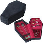 1Pc Coffin Shaped Velvet Jewelry Storage Boxes, Jewelry Case for Earrings, Rings, Necklaces Storage, with 1Pc Velvet Pouches, Black, 17.7x10.7x5.2cm(DARK-BBC0001-01)