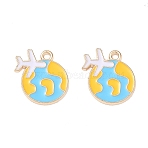 Alloy Enamel Pendants, Earth with Plane Charms, Golden, 18x17x1mm, Hole: 1.6mm(AL-CBAE435-04G)