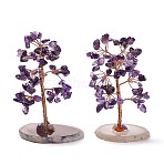 Natural Amethyst Chips & Agate Pedestal Display Decorations, with Brass Finding, Tree, Cadmium Free & Lead Free, 59~70x47~65x100~114mm(X1-DJEW-A001-04J)