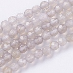 Natural Grey Agate Beads Strands, Faceted, Round, 4mm, Hole: 0.5mm, about 91~93pcs/strand, 14.17 inch(36cm)(X-G-G580-4mm-08)