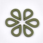 Painted Poplar Wood Pendants, teardrop, Olive Drab, 25x17x2.5mm, Hole: 1.8mm(WOOD-T021-08K)