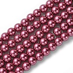 Eco-Friendly Dyed Glass Pearl Beads Strands, Grade A, Round, Cotton Cord Threaded, Medium Violet Red, 6mm, Hole: 1.2~1.5mm, about 70pcs/strand, 15.7 inch(X-HY-A008-6mm-RB027)