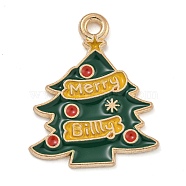 Christmas Theme Alloy Enamel Pendants, Light Gold, Lead Free & Cadmium Free, Christmas Tree, 22x18x1.2mm, Hole: 1.8mm(ENAM-Z019-01H)