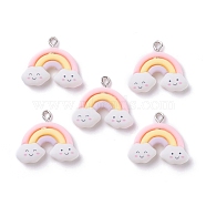 Opaque Resin Pendants, with Platinum Tone Iron Loops, Cloud & Rainbow, White, 22x25.5x6mm, Hole: 2mm(RESI-F030-09)