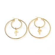 304 Stainless Steel Hoop Earrings, Textured, Ring Shape with Star, Golden, 54x50x2mm, Pin: 0.8mm(EJEW-C501-02G)