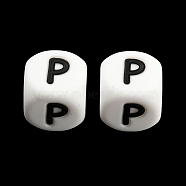 20Pcs White Cube Letter Silicone Beads 12x12x12mm Square Dice Alphabet Beads with 2mm Hole Spacer Loose Letter Beads for Bracelet Necklace Jewelry Making, Letter.P, 12mm, Hole: 2mm(JX432P)