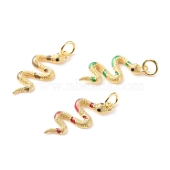 Brass Micro Pave Cubic Zirconia Pendants, with Enamel, Cadmium Free & Lead Free, Real 18K Gold Plated, Snake, Mixed Color, 25x10.5x2mm, Hole: 3.5mm(ZIRC-P094-13-RS)