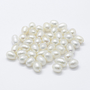 Natural Cultured Freshwater Pearl Beads, Half Drilled, Potato, Floral White, 6~7x7~10mm, Hole: 0.8mm(PEAR-P056-030-01)