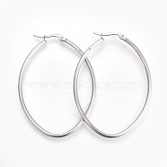201 Stainless Steel Hoop Earrings, with 304 Stainless Steel Pin, Hypoallergenic Earrings, Oval, Stainless Steel Color, 12 Gauge, 58x42x2mm, Pin: 1mm(EJEW-A052-15F-G)