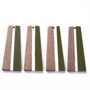 Resin & Walnut Wood Pendants, Trapezoid, Dark Olive Green, 49x19x3mm, Hole: 2mm(RESI-S389-073A-A05)