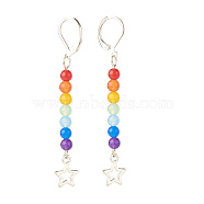 Natural Malaysia Jade with Alloy Star Long Dangle Leverback Earrings, 7 Chakra Gemstone Jewelry for Women, Antique Silver, 60.5mm, Pin: 0.6mm(EJEW-JE04910-03)