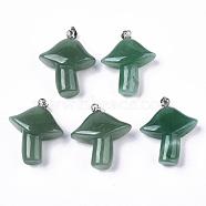 Natural Green Aventurine Pendants, with Stainless Steel Snap On Bails, Mushroom, Stainless Steel Color, 27.5~28.5x23~25x9.5~10.5mm, Hole: 3x5mm(X-G-R480-02A)