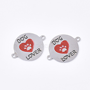 304 Stainless Steel Links connectors, with Enamel, Flat Round with Dog Footprint Lover, Stainless Steel Color, 16x21x1mm, Hole: 1mm(X-STAS-S079-132D-P)