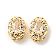 Brass Micro Pave Cubic Zirconia Beads, Oval, Real 18K Gold Plated, 8x6x4.5mm, Hole: 2.5x1mm(KK-Q809-30G)