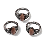 Synthetic Goldstone Horse Eye Adjustable Rings, Lead Free & Cadmium Free, Red Copper Plated Brass Finger Rings for Women Men, Inner Diameter: 19mm(RJEW-K271-05R-10)