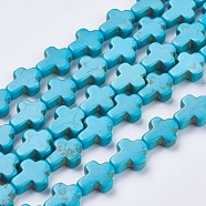 Synthetic Turquoise Beads Strands, Cross, Dyed, Deep Sky Blue, 16x12x4mm, Hole: 1.5mm, about 24pcs/strand, 14.96 inch(38cm)(G-E474-02A-12x16m)