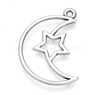 Tibetan Style Alloy Pendants, Cadmium Free & Lead Free, Moon with Star, Antique Silver, 36x25x2mm, Hole: 2mm, about 400pcs/1000g(TIBE-Q075-14AS-LF)