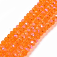 Electroplate Glass Beads Strands, Half Rainbow Plated, Faceted, Rondelle, Orange, 6x5mm, Hole: 1mm, about 83~85pcs/strand, 38~39cm(EGLA-A034-T6mm-L07)