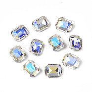 Pointed Back Glass Rhinestone Cabochons, Nail Art Decoration Accessories, AB Color Plated, Faceted, Mahjong, Clear, 10x8x4mm, about 720pcs/bag(MRMJ-N027-007-A01)