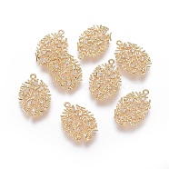 Brass Cubic Zirconia Pendants, Leafy Branches, Clear, Real 18K Gold Plated, 21.5x15x3mm, Hole: 1mm(ZIRC-G151-07G)