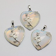 Heart Opalite Pendants, with Platinum Plated Brass Pendant Settings, 36x31~33mm, Hole: 6mm(GP356-5)