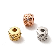 Rack Plating Brass Micro Pave Cubic Zirconia Beads, Long-Lasting Plated, Lead Free & Cadmium Free, Column with Clover, Mixed Color, 4x3.5mm, Hole: 1.2mm(KK-C010-22)