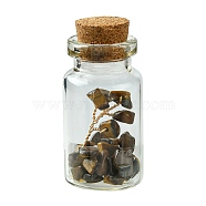 Transparent Glass Wishing Bottle Decoration, Wicca Gem Stones Balancing, with Tree of Life Natural Tiger Eye Beads Drift Chips inside, 22x45mm(AJEW-JD00011-06)