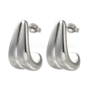 304 Stainless Steel Teardrop Stud Earrings for Wome, Stainless Steel Color, 22x12mm(EJEW-S237-04)