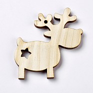 Pine Wood Big Pendants, Undyed, Christmas Reindeer/Stag/Stag, PapayaWhip, 72x65x5.5mm, Hole: 3mm(WOOD-P013-17)