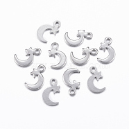 201 Stainless Steel Stamping Blank Tag Pendants, Star and Moon, Stainless Steel Color, 11.5x7x1mm, Hole: 1mm(X-STAS-H376-05)