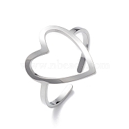 Hollow Out Heart 304 Stainless Steel Open Cuff Ring for Women, Stainless Steel Color, Inner Diameter: 19mm(RJEW-E073-07P)