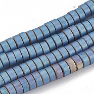 Electroplate Non-magnetic Synthetic Hematite Beads Strands, Matte Style, Donut, Blue Plated, 4x2mm, Hole: 2.5mm, about 200pcs/strand, 15.7 inch(G-T061-140E)